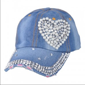 CAPPELLO BASEBALL DONNA JEANS STRASS E PERLE 100%CO SWEET YEARS
